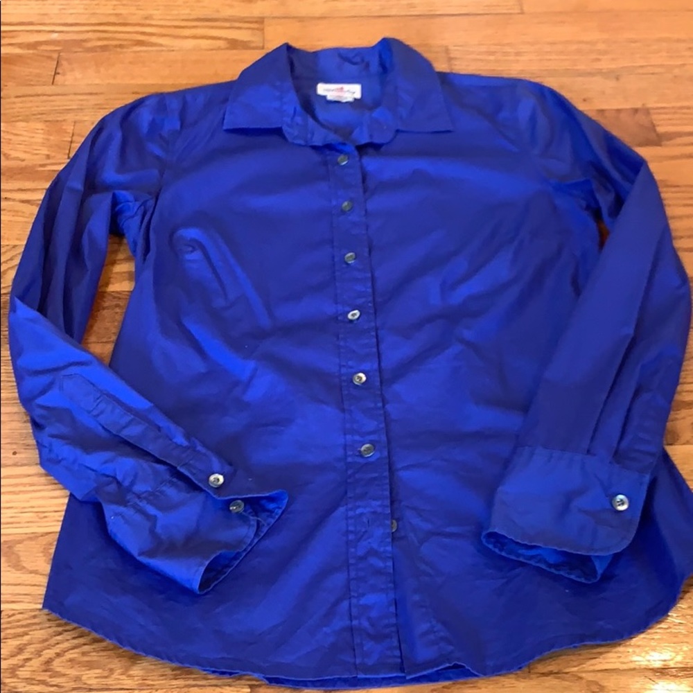 Classic blue button down stretch long sleeve shirt